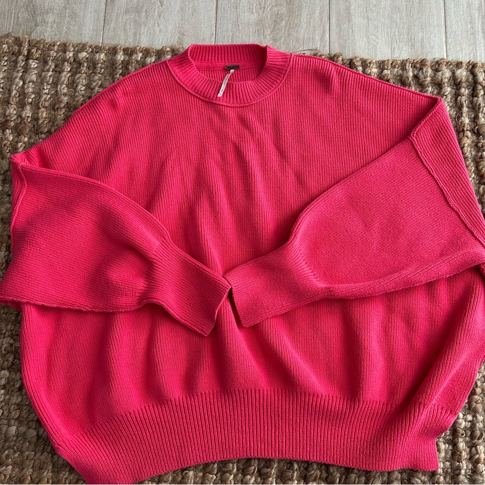 Free People Vibrant Pink Crew Neck Sweater